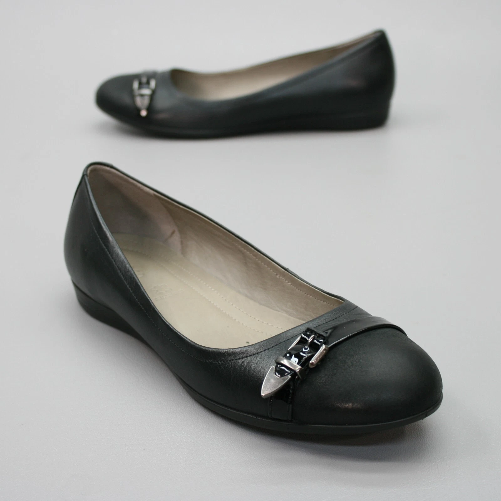 ECCO Scarpe basse da balletto da donna 39 (8 8 5) Touch 15 in pelle nera fibbia C130 459