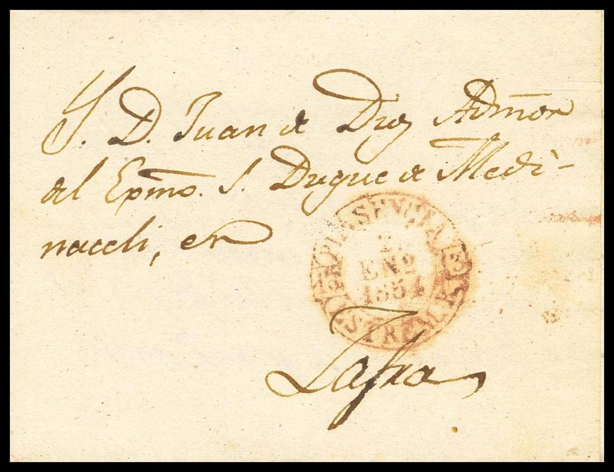 Extremadura. Prefilatelia. SOBRE 1854. PLASENCIA a ZAFRA. Baeza PLASENCIA / EST