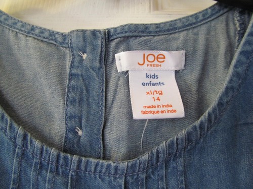 NWT Girl's JOE FRESH LIGHTWEIGHT LIGHT WASH DENIM SLEEVELESS DRESS size XL 14 - Picture 5 of 6