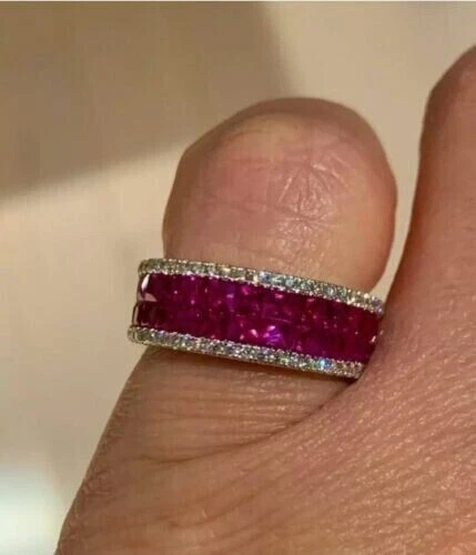 2.50Ct Princess Cut Lab-Created Ruby Eternity Wedding Band 925 Sterling silver - Image 2 of 4