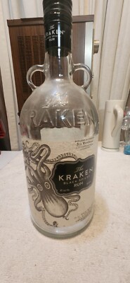 Kraken Black Spiced Rum Liquor Bottle 1.7L  Large BottleHandles Raised & Letters