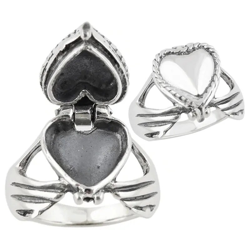 Claddagh Heart Poison Ring 925 Sterling Silver Plated Victorian Locket  Pillbox