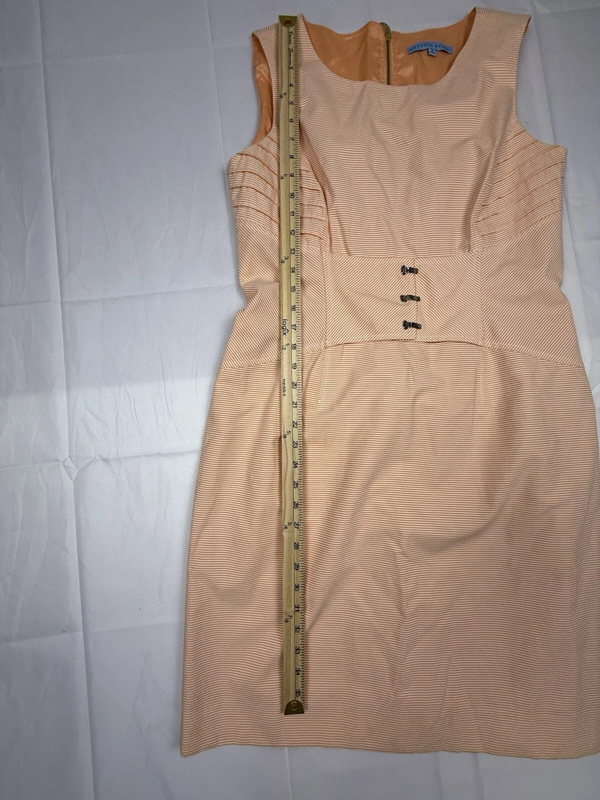 VETEMENTS Abito tubino Antonio Melani con cintura bianco pesca microstrighe 12 cotone lavoro