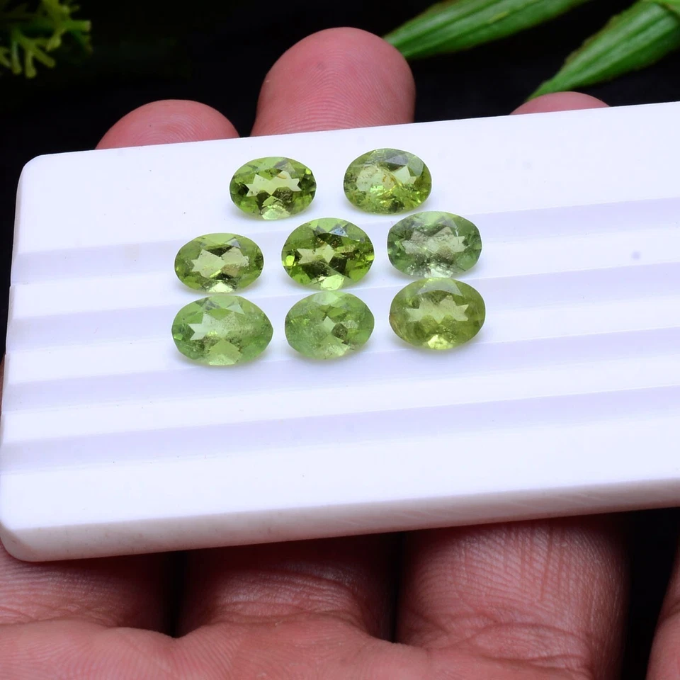 8 Stück Peridot Natürlich Unbehandelt 8mm-9mm Oval Schliff Funkelnde Lose - Bild 3 von 4