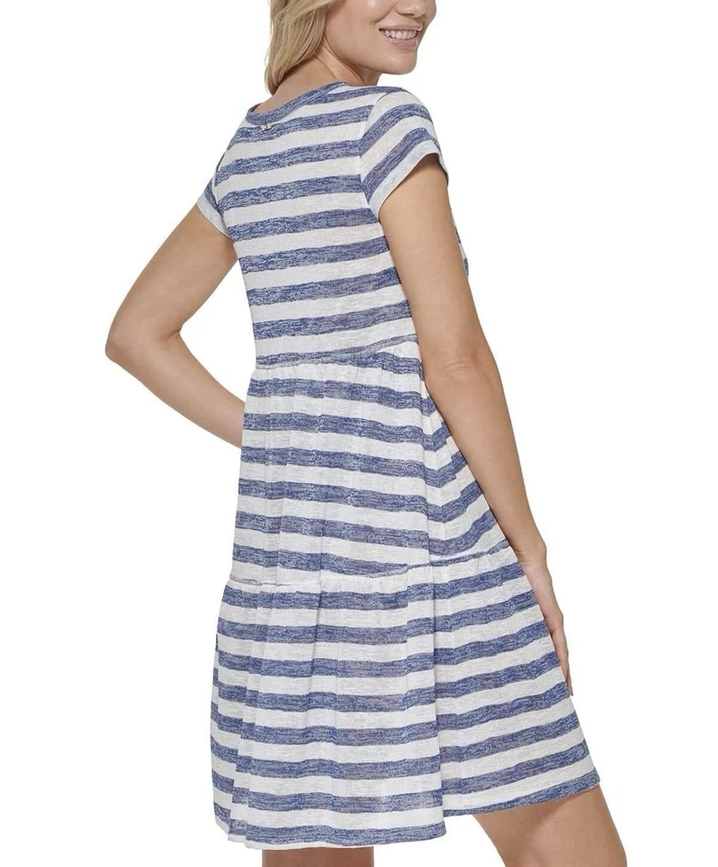 Tommy Hilfiger Blue /White Wide Stripe Cap Sleeve Dress XL Swim Cover Up **READ - Image 2 of 4