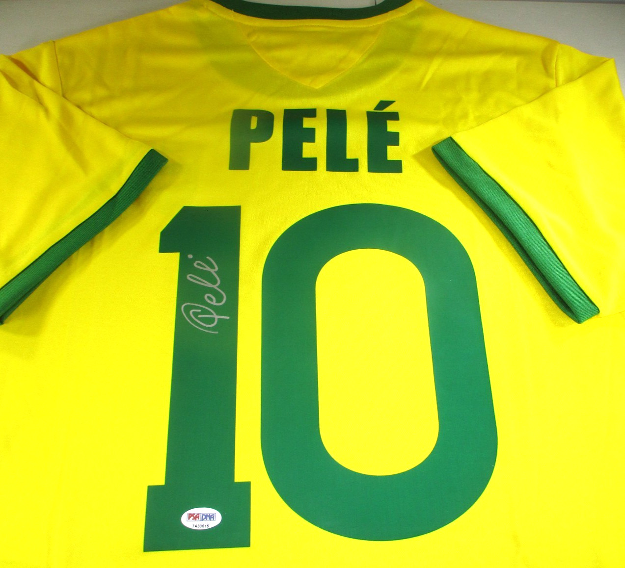 Pele / Autographed Team Brazil Pro-Style Yellow Soccer Jersey / PSA/DNA