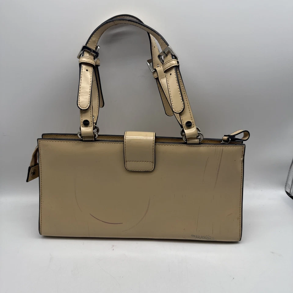 De Colección Guess Cartera Mujer Bolso de Mano Cuero Tostado Charol Mango Superior Hebilla Y2K Foto 4 de 4
