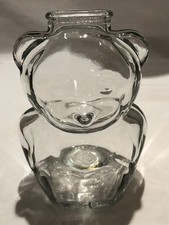 Vintage Anchor Hocking Teddy Bear Coin Bank Clear Glass Piggy Bank