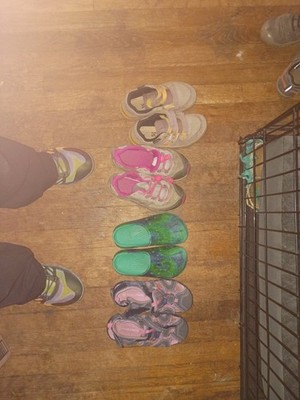 5-10 biking shoes, Merrell  hiking shoes, falls creek sandals lot size 2
