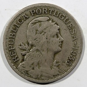 Moedas República Portuguesa - 1 Escudo de 1935 aC+ RARO mesmo neste EC