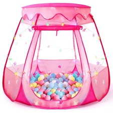 Pop Up Princess Tent w/Colorful Star Lights, Ball Pit for 1-3 Year Old Girls Gif