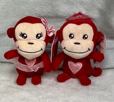 Hallmark Red Monkey Plush Dolls Tutu Ballerina & Heart Monkeys NWT