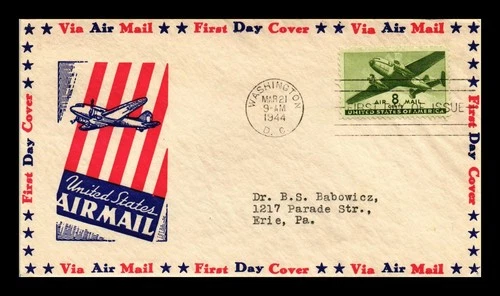US COVER AIR MAIL 8C FIRST DAY ISSUE SCOTT C26 IOOR CACHET