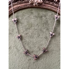 Rare Vintage Disney Mickey Mouse Necklace Silver Tone Glass Cabochons, 14  16  