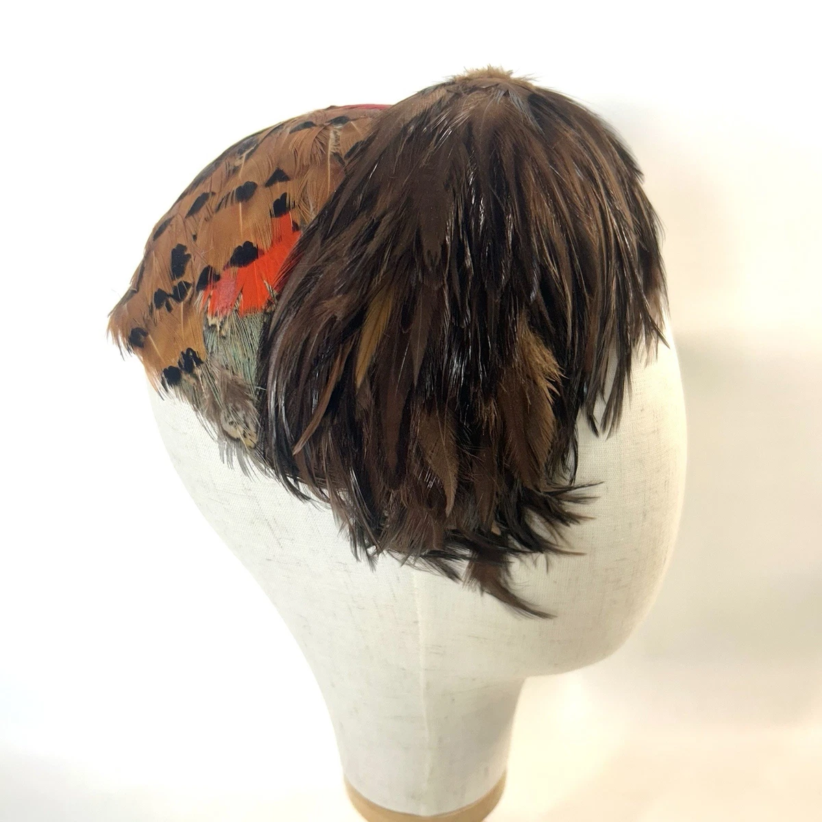 BEAUTIFUL VTG COLORFUL PHEASANT FEATHER HAT by NORMAN DURAND RETRO FANCY Flapper Hat wrapped in pheasant feathers, American, 1940s-50s, KSUM  main image 4