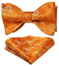 Orange Bow Ties for Men Wedding Floral Self Tie Bowtie Jacquard Bowties Handk...