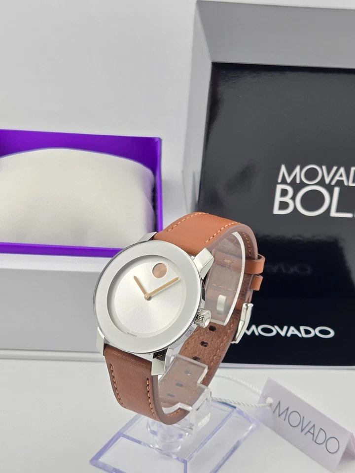 Reloj Movado Bold para mujer con esfera plateada correa de cuero marrón - 3600379 (precio de venta sugerido por el fabricante 595 USD) Foto 4 de 4