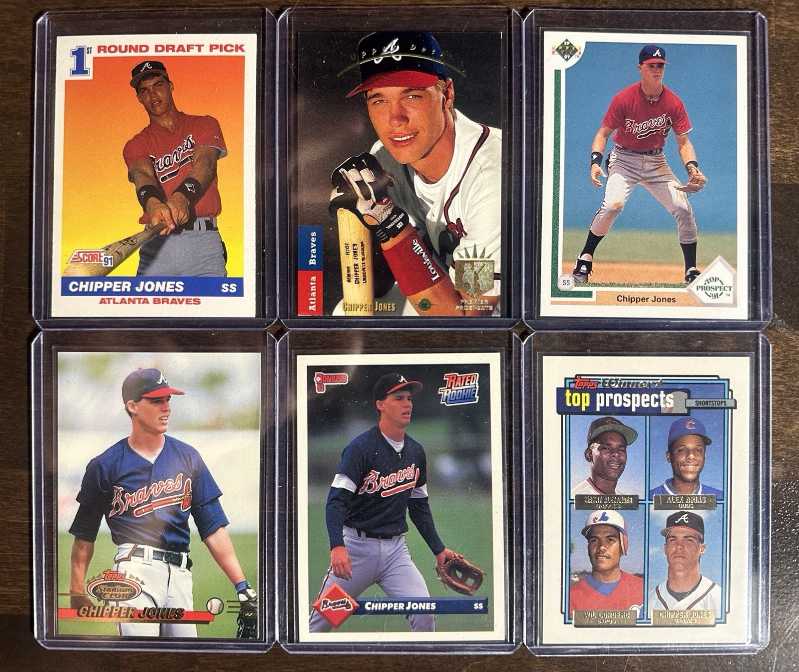 1993 Chipper Jones Rookie Lot (6) Upper Deck SP w/ Top Prospect & Rated Rookie