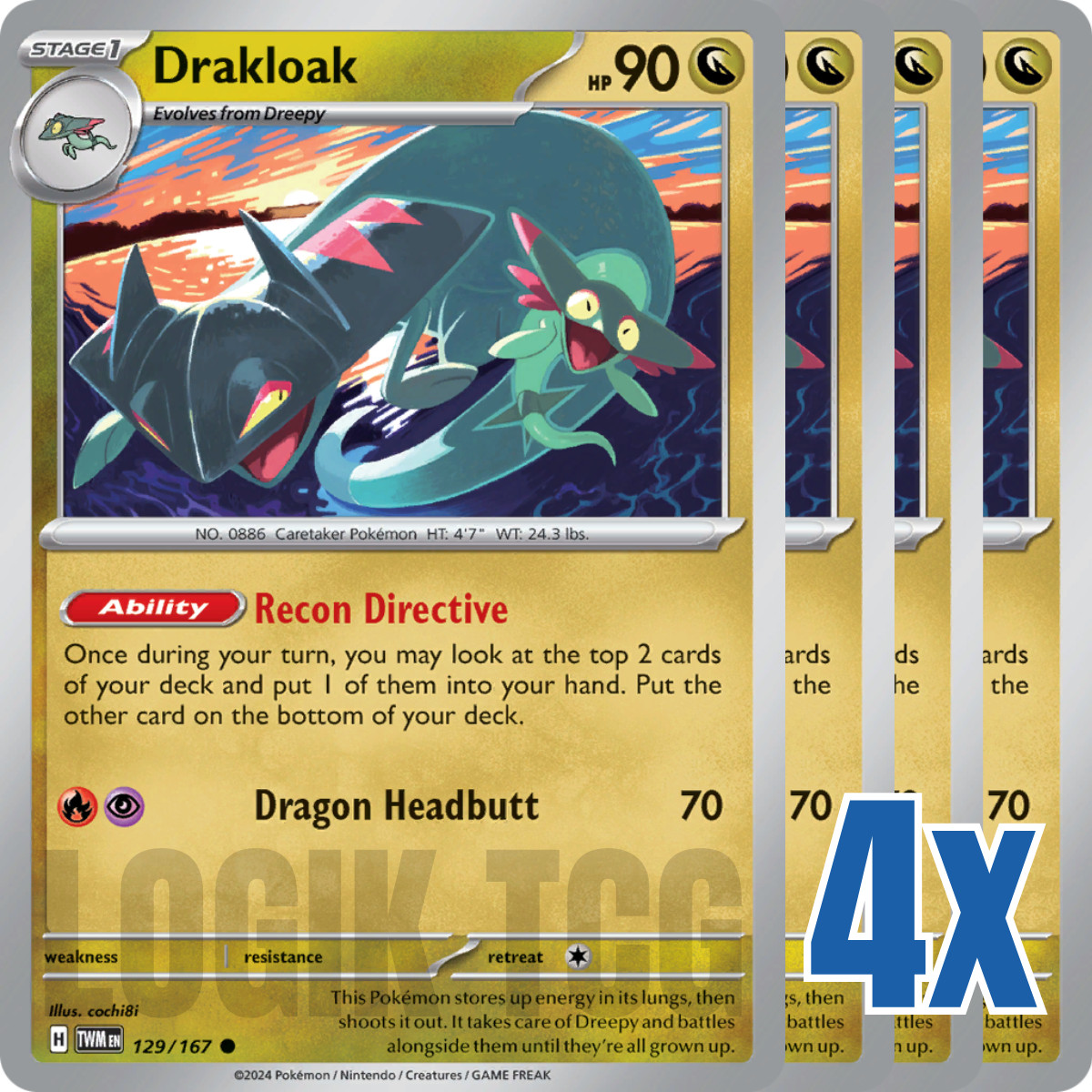 4x Drakloak 129/167 x4 - Twilight Masquerade - Pokemon TCG - Playset