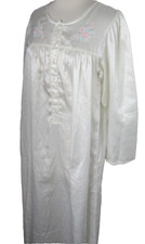 Miss Elaine Nightgown Ivory Satin Embroidered Size S Cottagecore Vintage