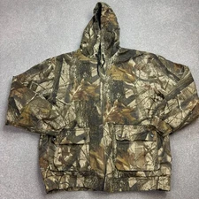 RealTree Jacket Adult Large Brown Canvas Work Wear Lined Hunting Hood Camo Men*
