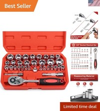 Durable 34-Piece 3/8 Drive Socket Set with Chrome Vanadium for Auto Repairs
