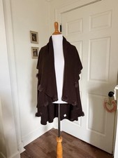 Vintage Chocolate Brown Cape Wrap Shawl with Genuine Fur Pom Trim
