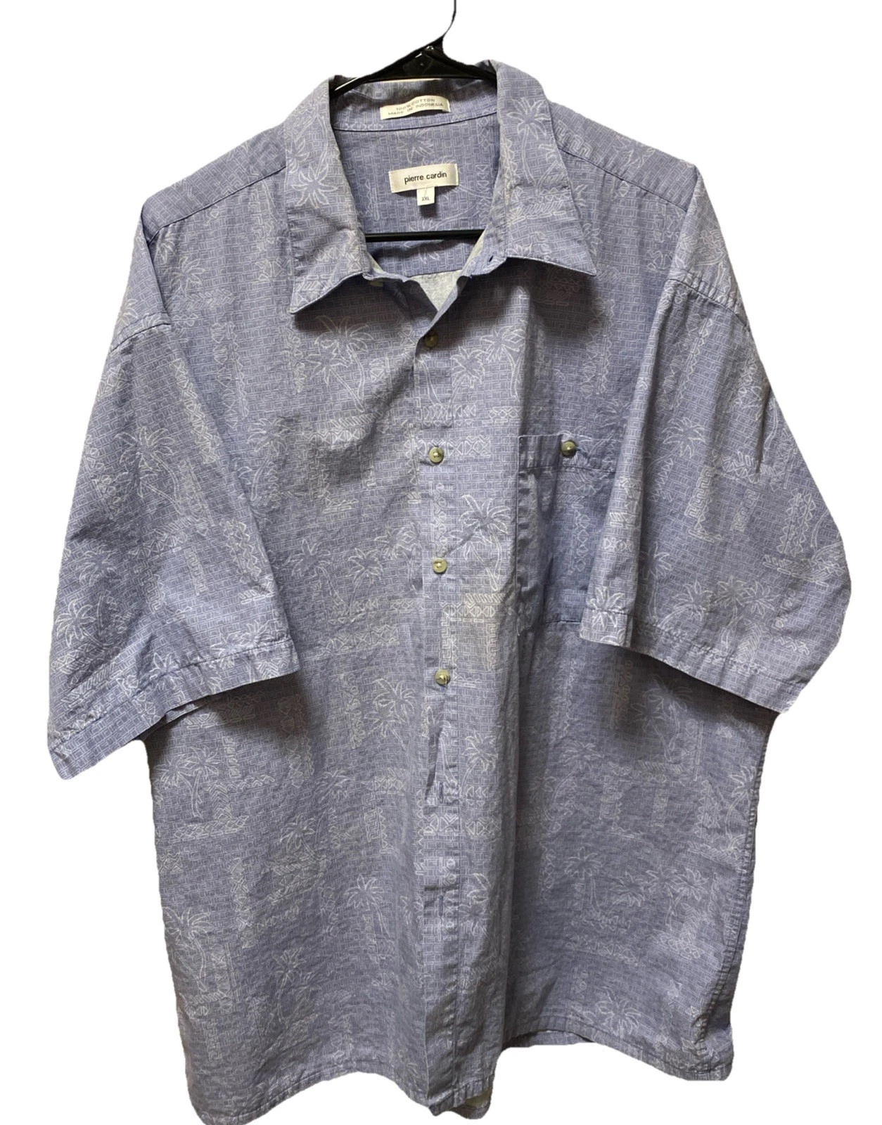 pierre cardin hawaiian shirtXXL Blue/ Gray Tropical Pattern Cotton Short Sleeve
Opens in a new windo