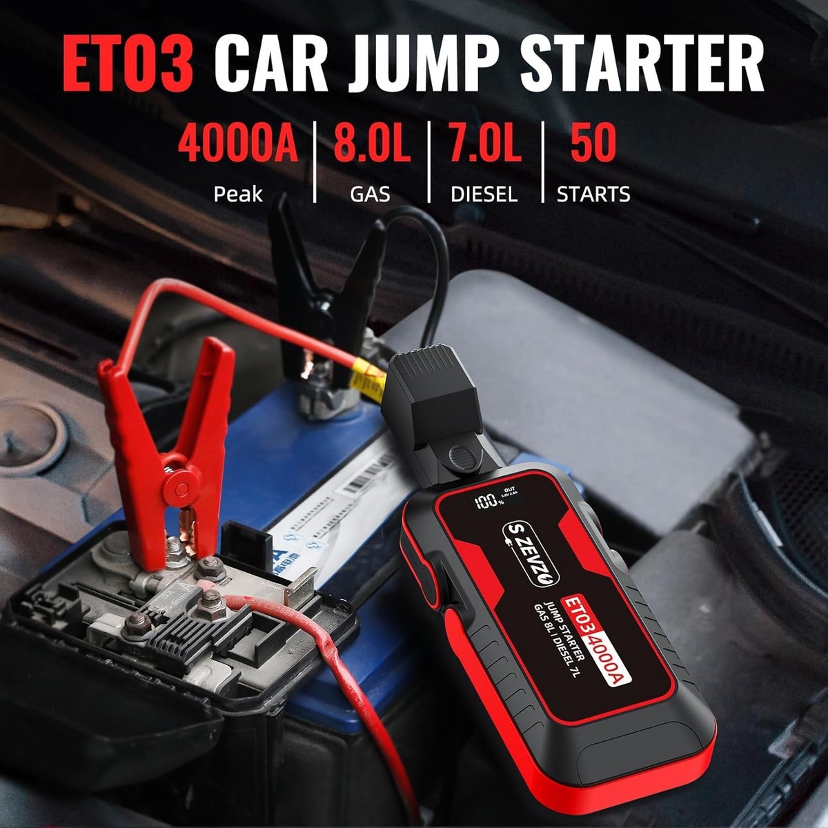 S ZEVZO ET03 Car Jump Starter 4000A Jump Starter Battery Pack for
