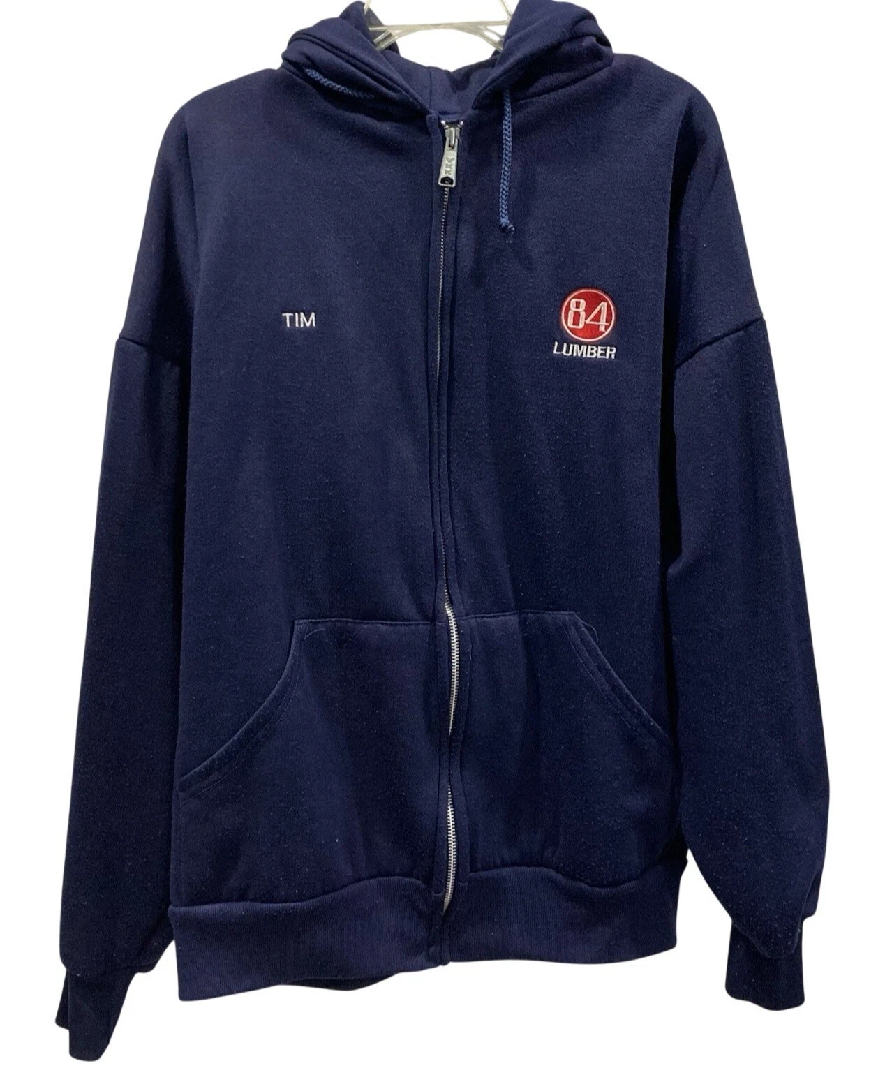 84 Lumber Hoodie size 2X Full Zip Thermal Sweatshirt Embroidered Logo Name Tim