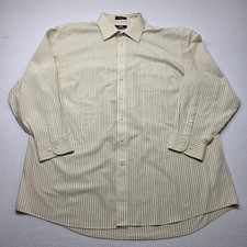 Stafford Mens Dress Shirt 18 34/35 Yellow Gray Striped Cotton Long Sleeve