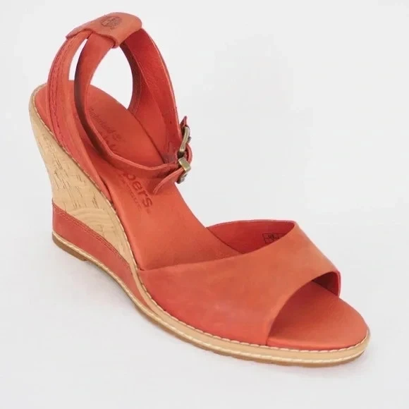 Sandali Timberland Earthkeepers Maeslin in pelle rossa con cinturino alla caviglia e plateau taglia US 7