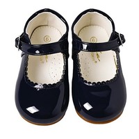 Baby Girls Navy Patent Buckle Shoes - Size 6