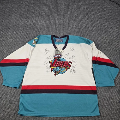 Vintage Detroit Vipers Jersey Mens Large White Blue IHL Hockey Autographed 90s
