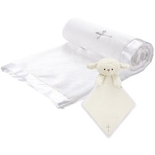 2 Pcs Baptism Gifts Christening Blanket with Embroidered Cross Baby Blessings...