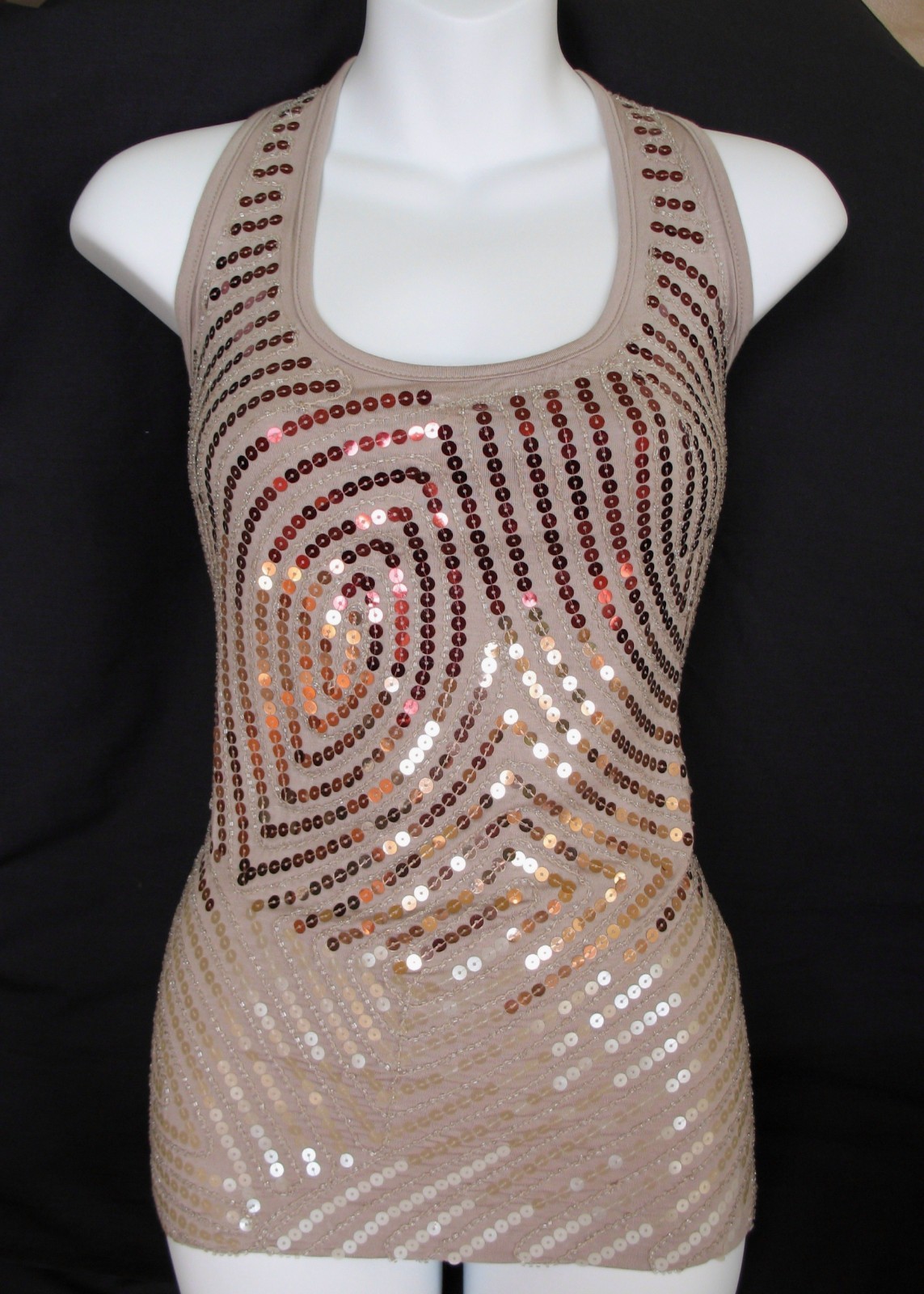 BOSTON PROPER Size S 4 6 Ombre Sequin Embellished Tank Top Beige Evening Party image 2