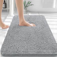 Extra Soft Chenille Bathroom Rugs 30x20, Quick Dry, Machine Washable, Light Grey