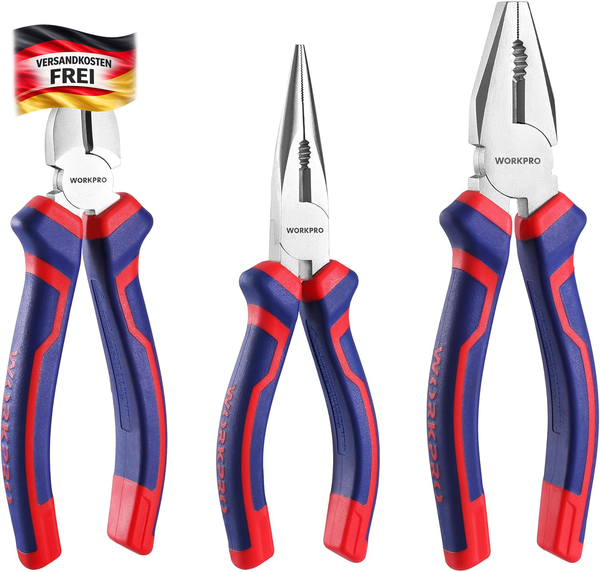 Workpro Zangen Set 3Tlg. Zangensatz Kombizange 180Mm Spitzzange 160Mm Seitenschn-image
