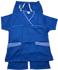 Scrub Set Womens L Royal Blue Fashion Crossover Top Bootcut Pants Medical NWOT