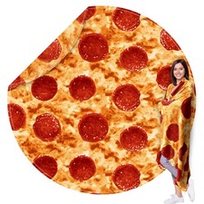 Pizza Blanket for , Round Food Blankets Funny Gifts Realistic Cheese Pepperon...