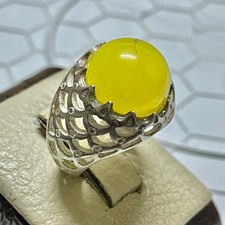 silver ring 925 sterling silver men ring yemeni yeloow agate aqeeq         