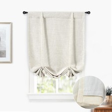 Double Layer Linen Blackout Tie Up Curtains Thermal Insulated Fully Lined New