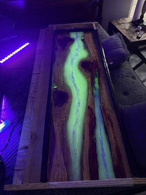 Epoxy River Table With Glow In The Dark Pigments