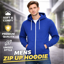 Mens Plain Fleece Zip Up Top Zipper Hoody Sweatshirt Jacket Jumper Hoodie S-5XL