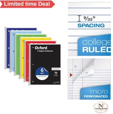 Spiral Notebook 6 Pack 1 Subject College Ruled 8 x 10-1/2 Inch Perforated 3