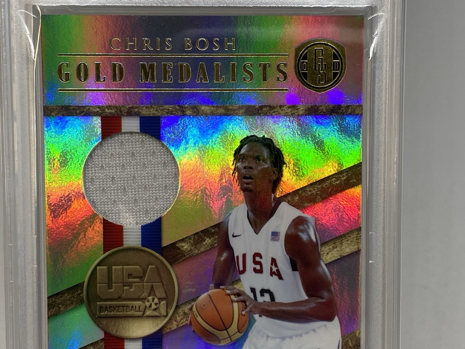 Chris Bosh Game Worn Patch USA 2010 GOLD Medalists Olympics PSA 9 MT POP 2 view 4