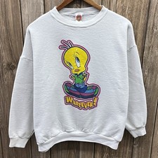 90s Vintage Looney Tunes Tweety Bird Cartoon Crew Neck Sweatshirt White Mens XL