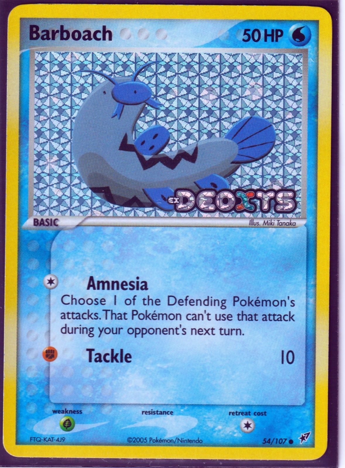 VINTAGE POKEMON 2005 BARBOACH 54/107 Ex DEOXYS- REVERSE HOLO -STAMPED - NM (B3)