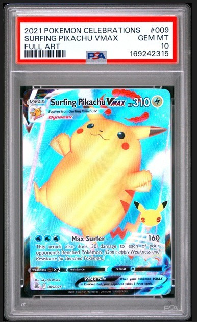 Pokemon PSA 10 Surfing Pikachu VMAX Holo 2021 009/025 Celebrations English