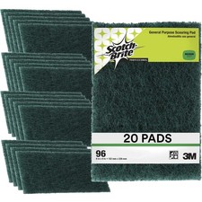 3M Scouring Pad 96-20, 20 Pads, 6” x 9”, General Purpose 6" x 9", Dark Green 